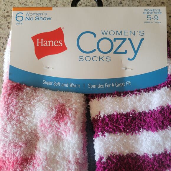 Hanes Womens Cozy Fuzzy No Show Super Soft Slipper Socks MultiColor✨️6pr✨️NEW - Picture 2 of 7